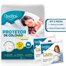 Kit Capa Protetora para Colchão Casal + 2 Capas de Travesseiro Impermeável Duoflex Antiácaro