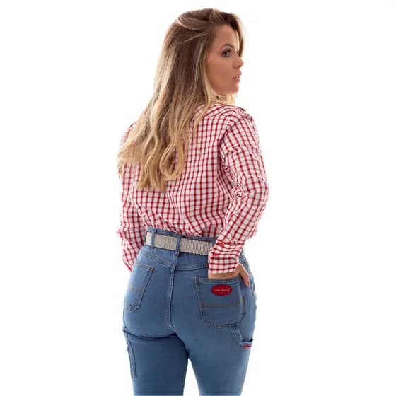 Calça Jeans Feminina Carpinteira Moda Country Rodeio Boiadeira Festa Balada Trabalho Marca Estilo Country Original