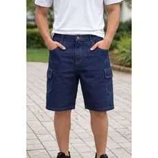 BERMUDA CARGO JEANS MASCULINA BOLSOS CASUAL TRABALHO PASSEIO LYCRA REF 119