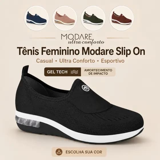 Tênis Feminino Modare Slip On Casual Ultra Conforto Esportivo Amortecedor de Impacto com Gel Tech