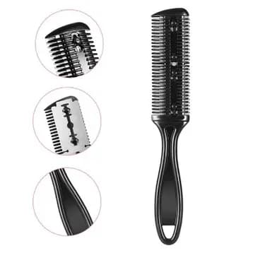 Pente Com Navalha Trimer Duas Lâminas Ideal Para Barbeiros e Cabeleireiros Apara Desfia Tira Volume