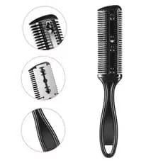 Pente Com Navalha Trimer Duas Lâminas Ideal Para Barbeiros e Cabeleireiros Apara Desfia Tira Volume