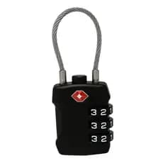 Cadeado TSA com Segredo 3 Dígitos para Mala e Mochila – Cabo de Aço, Inspeção Segura, Preto/Cinza