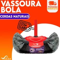 Vassoura Bola CONDOR PELO NATURAL Cerdas Crina Uso Interno Não Risca Chão Porcelanato Teto Com Cabo