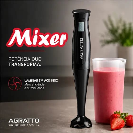 Misturador Elétrico Turbo Mixer Elétrico Liquidificador Potente Manual Agratto 127V Batedeira de Mão