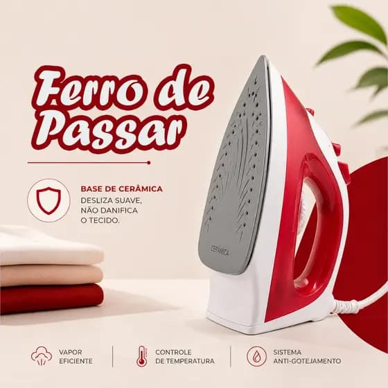 Ferro A Vapor Base Ferro de Roupa Ceramica Anriaderente Ferro de Passar Roupa 127V Agratto