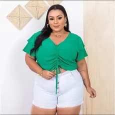 BLUSA CROPPED PLUS SIZE AJUSTÁVEL  TECIDO DUNA