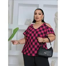 BLUSA XADREZ DE ALÇA LARGA PLUS SIZE