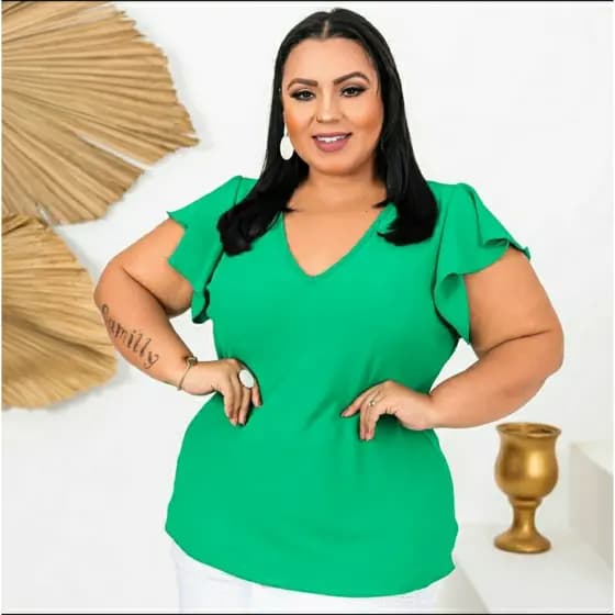 BLUSA PLUS SIZE MANGA BORBOLETA teçido DUNA