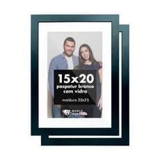 Kit 2 Moldura 15x20 Vidro Paspatur Branco Quadro Parede Madeira Foto Luxo Fotografia Cabeceira Quarto Sala Decor