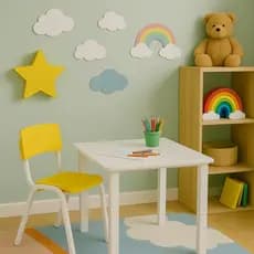 Kit Conjunto Mesa Infantil Quadrada com 1 Cadeira Amarela Estudo Educativa Atividades Clinica Igreja