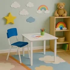Kit Conjunto Mesa Infantil Quadrada com 1 Cadeira Azul Estudo Educativa Atividades Clínica Igreja