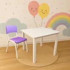 Conjunto Mesa Infantil Quadrada Com 1 Cadeira Roxa/Lilás Estudo Educativa Atividades Clinica Igreja