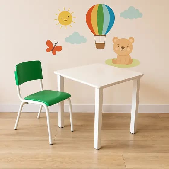 Conjunto Mesa Infantil Quadrada 1 Cadeira Verde Bandeira Estudo Educativa Atividades Clinica Igreja