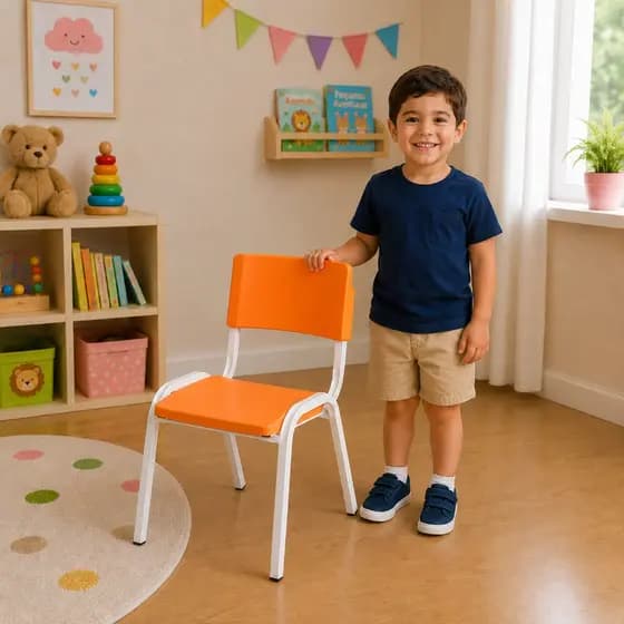 Cadeira Iso Infantil Fixa Em aço Empilhável Laranja Escola Criança Brinquedoteca