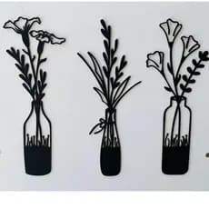 Kit 3 Quadros Flores na Garrafa Decorativo Mdf 3mm