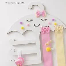 Cabide Branco Nuvem Porta Laço Lacinhos Organizador de Laços e Tiaras Menina Guarda Chuva  Expositor
