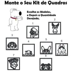 Monte seu Kit de Quadros Decorativos Vazados Cachorro em  MDF 3mm Preto Branco Cru Decoração
