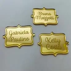 10 Tags Arabesco Etiqueta Plaquinha Personalizada Tag  Acrílico Espelhado Dourado Prata ou Rose Lembrancinhas