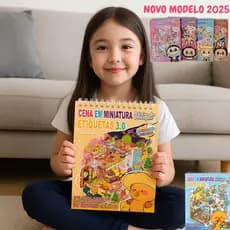 Caderno Interativo Com Adesivos Livro Capivara 3D 12 Cartelas Adesivo+Pinça p/ Montar Seu Mini Mundo