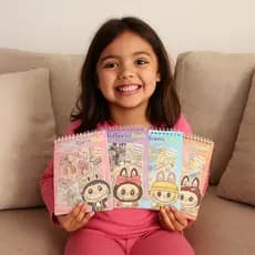 Caderno Adesivos 3D 8 Cenários para montagem + Pinça - Livro Interativo para Monta Mini Mundo Labubu
