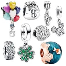 Pulseira prata 925 feminina pingente balão e carteira berloque acessório moderno