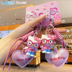 Boneca Sanrio Pink Sweetheart Hello Kitty, chaveiro de coração de menina doce, bolsa escolar/enfeites de bolsa