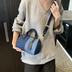 Bolsa jeans com costura contrastante, bolsa de ombro feminina projetada, bolsa de travesseiro portátil
