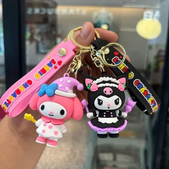 Boneca Sanrio Kuromi/Melody Boneca Chaveiro, Pingente de Bolsa Fofa de Desenho Animado, Presente de Aniversário Infantil