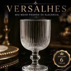 Conjunto 6 Taças Versalhes Vidro Transparente 260ml Taça para Água Vinho Drinks Mesa Posta Luxo