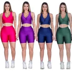 Kit 4 Short Feminino 3D Legging Suplex Shortinho Leg Feminina Academia Cintura Alta