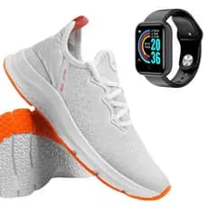 Kit Tênis Feminino Olimp Caminhada Academia Dia a Dia Branco e Relógio Smart