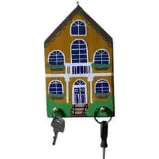 Porta-Chaves De Madeira Casinha Amarela 2 Arrebites Artesanato Rústico Casinhas Decorativas