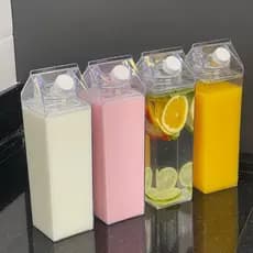 Kit 4 Garrafas Acrilico Plastico 1 Litro Suco Leite Agua Chá Transparente Caixa Portátil Geladeira