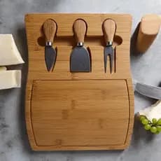 Kit Para Queijos 4 Peças Cortador Tábua De Frios Grande Tabua De Bambu Petisqueira