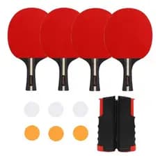 KIT TENIS DE MESA 4 RAQUETES 6 BOLINHAS PING PONG E REDE