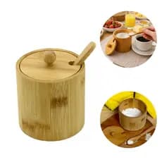 Saleiro e Açucareiro de Bambu com Tampa e Colher Elegância e Praticidade na Sua Cozinha