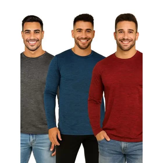 Kit 3 Camisetas Masculina Mesclada Manga Longa Esportiva Dry Fit Segunda Pele Estilo Treino Academia