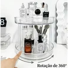 Um giro e pronto, penteadeira organizada! Caixa organizadora giratória 360°.