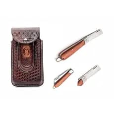 KIT Capa para celular e canivete em Couro100% + Canivete De Aço Carbono e  Cabo DE madeira