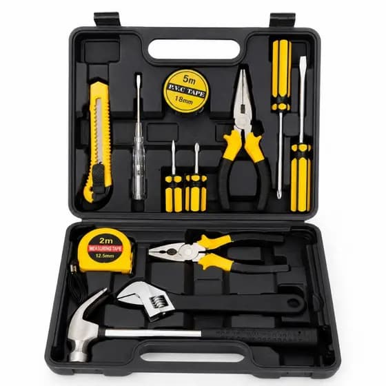 Kit Ferramentas 12 Peças Maleta Completa Martelo Alicate Chave Ajustável Fita Métrica Bomvink