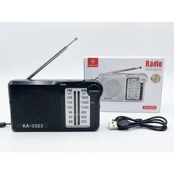 Rádio Portátil De Bolso AM/FM Pilha e Cabo Carregador Tipo C Entrada Fone de Ouvido
