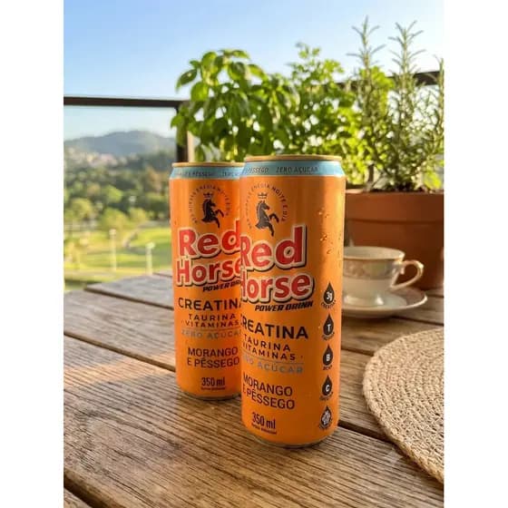 Pack 2 Energético Red Horse Morango E Pêssego + Creatina + Vitamina + BCAA 350ml