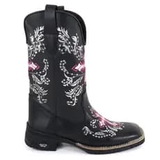 Bota Texana Coutry Couro Legitimo Bico Quadrado Bordada Confortavel Arietto Botina Feminina Country
