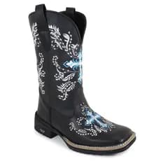 Bota Texana Coutry Couro Legitimo Bico Quadrado Bordada Confortavel Arietto Botina Feminina Country