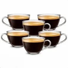 Jogo 6 Xícaras de Vidro Transparente 200ml Café Chá Cappuccino conjunto xícaras alça bebidas quentes