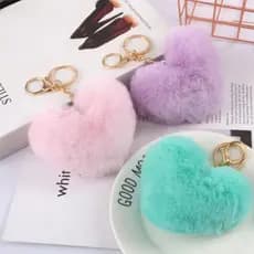 Chaveiro Pom Pom Coração Fecho Lagosta para Bolsas Mochilas Chaves