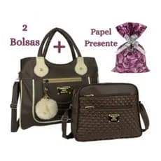 Kit Bolsa Feminina Transversal Grande Pequena + lindo Chaveiro + Papel Presente Dia das Maes