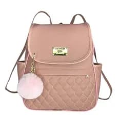Bolsa Mochila Feminina de Costas Courino Elegante com  Alças Reguláveis + Pom Pom mulheres