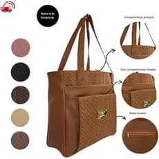 Bolsa Feminina Grande Elegante com 3 Compartimentos de Ombro Reforçada Para Trabalho Cabe Notebook